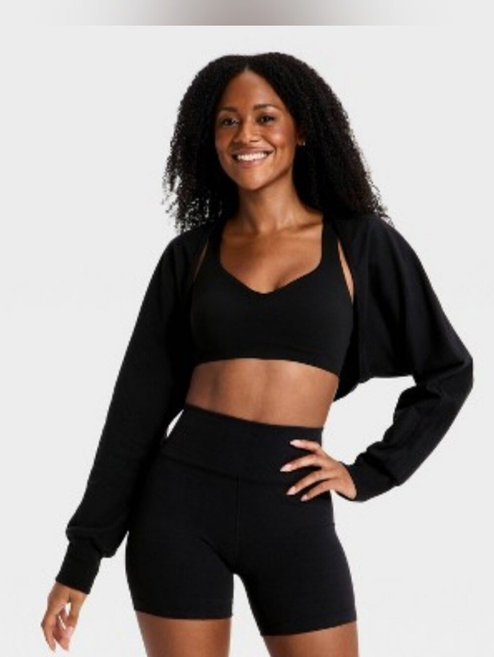 Women's Long Sleeve Cotton Balance Cropped Shrug - All In Motion Black S
